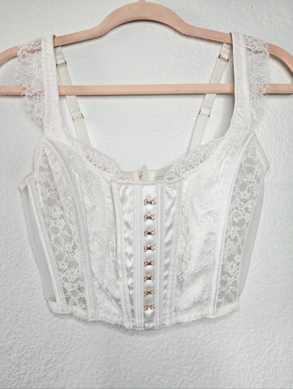 Victoria's Secret Dream Angels Boudour  Satin Lace Corset Bustier Ivory S DD